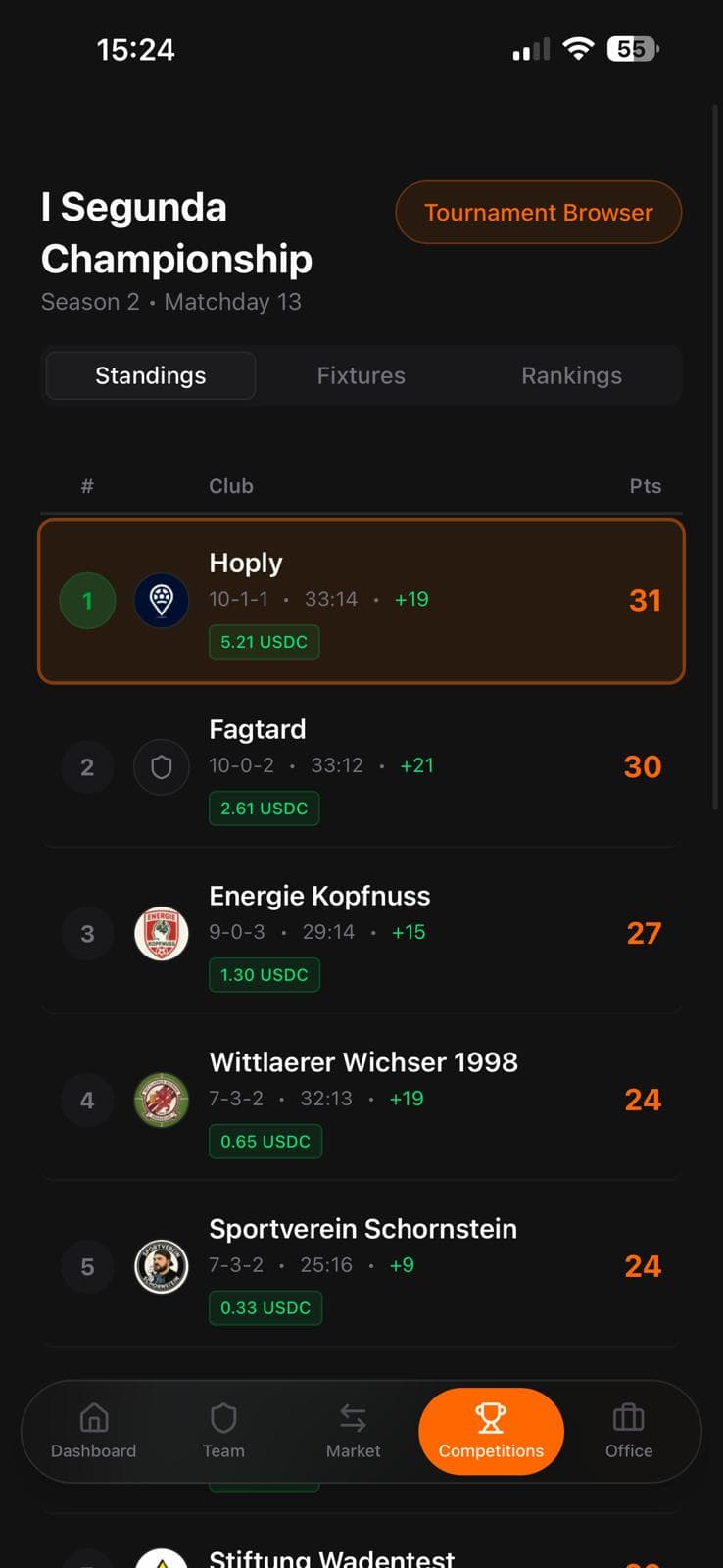Fobly Competitive Tournaments – league and tournament screenshot